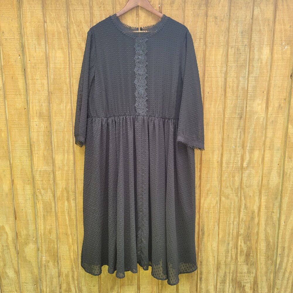 Torrid Black Textured Chiffon Lace Inset Midi Dress Womens Size 3/22-24/3X